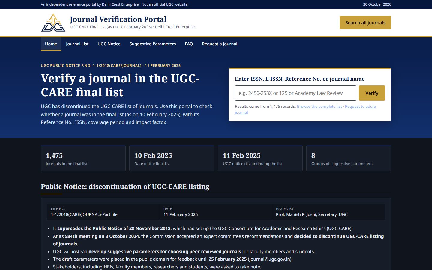 UGC-CARE Journal Verification Portal